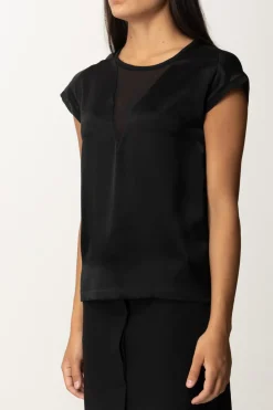 Pinko Blusa In Satin con Inserto In GeorgetteNERO LIMOUSINE