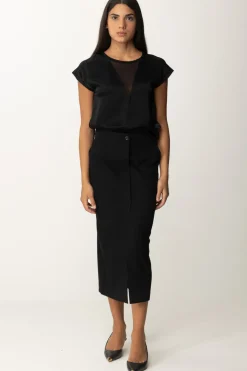 Pinko Blusa In Satin con Inserto In GeorgetteNERO LIMOUSINE