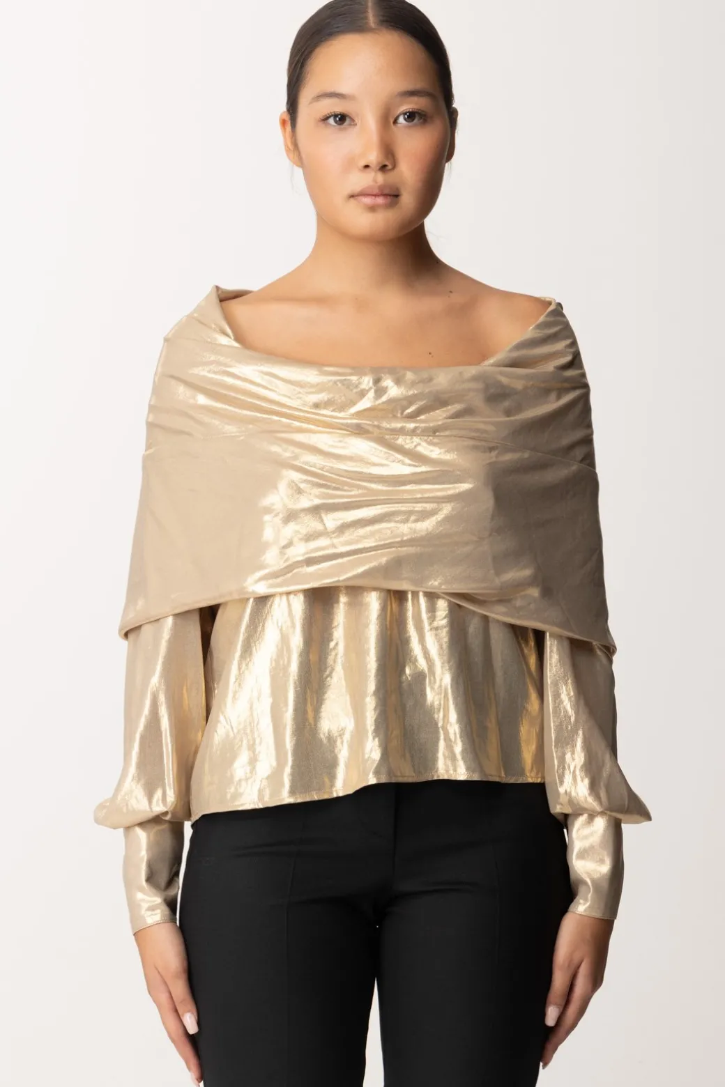Pinko Blusa Laminata con DrappeggioBEIGE/ORO