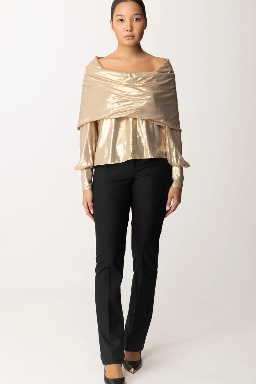 Pinko Blusa Laminata con DrappeggioBEIGE/ORO