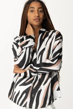 Pinko Blusa Zebrata con Scollo a VBIANCO/NERO/BEIGE