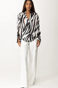 Pinko Blusa Zebrata con Scollo a VBIANCO/NERO/BEIGE