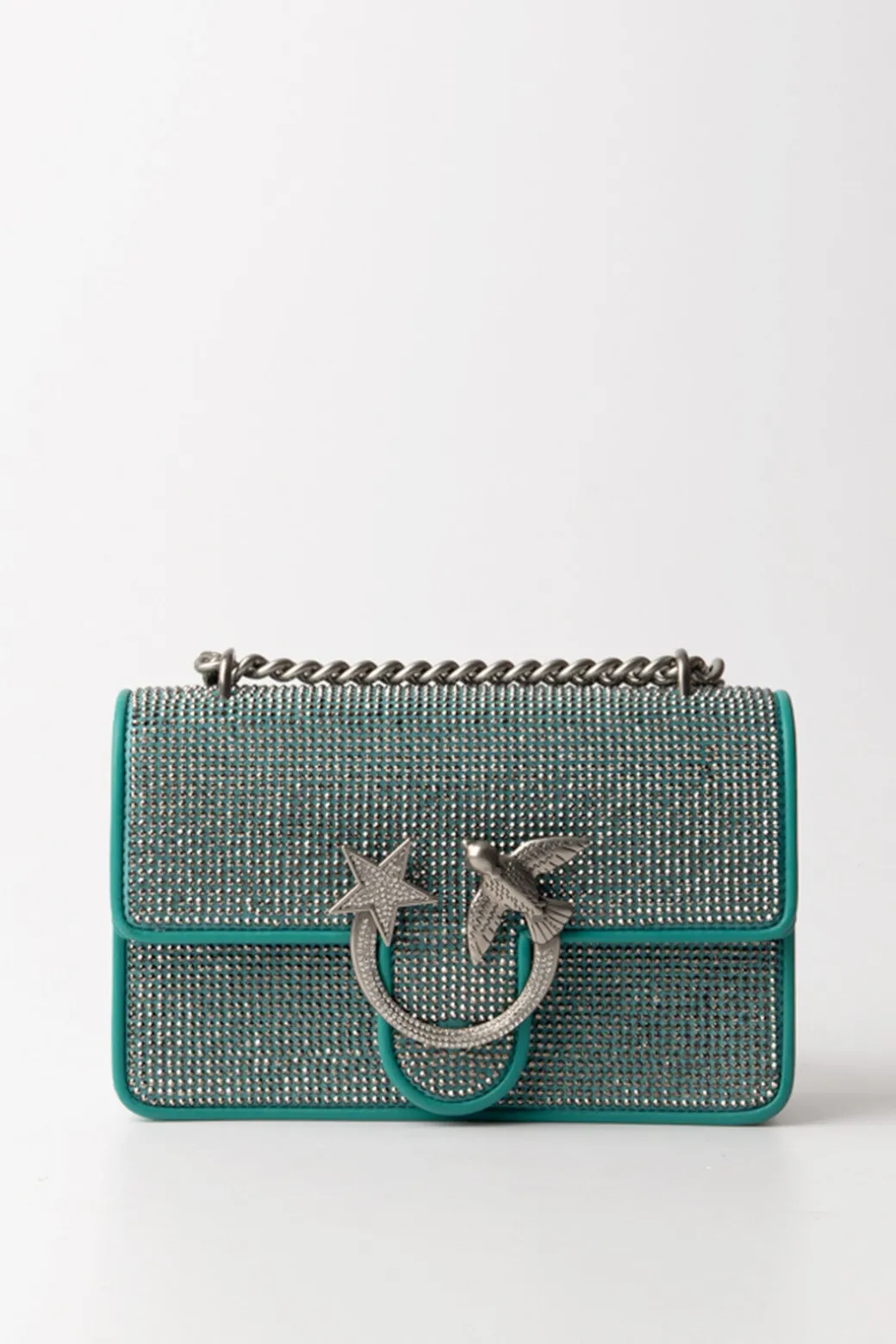 Pinko Borsa a Tracolla con StrasAZZURRO MARE-OLD SILVER