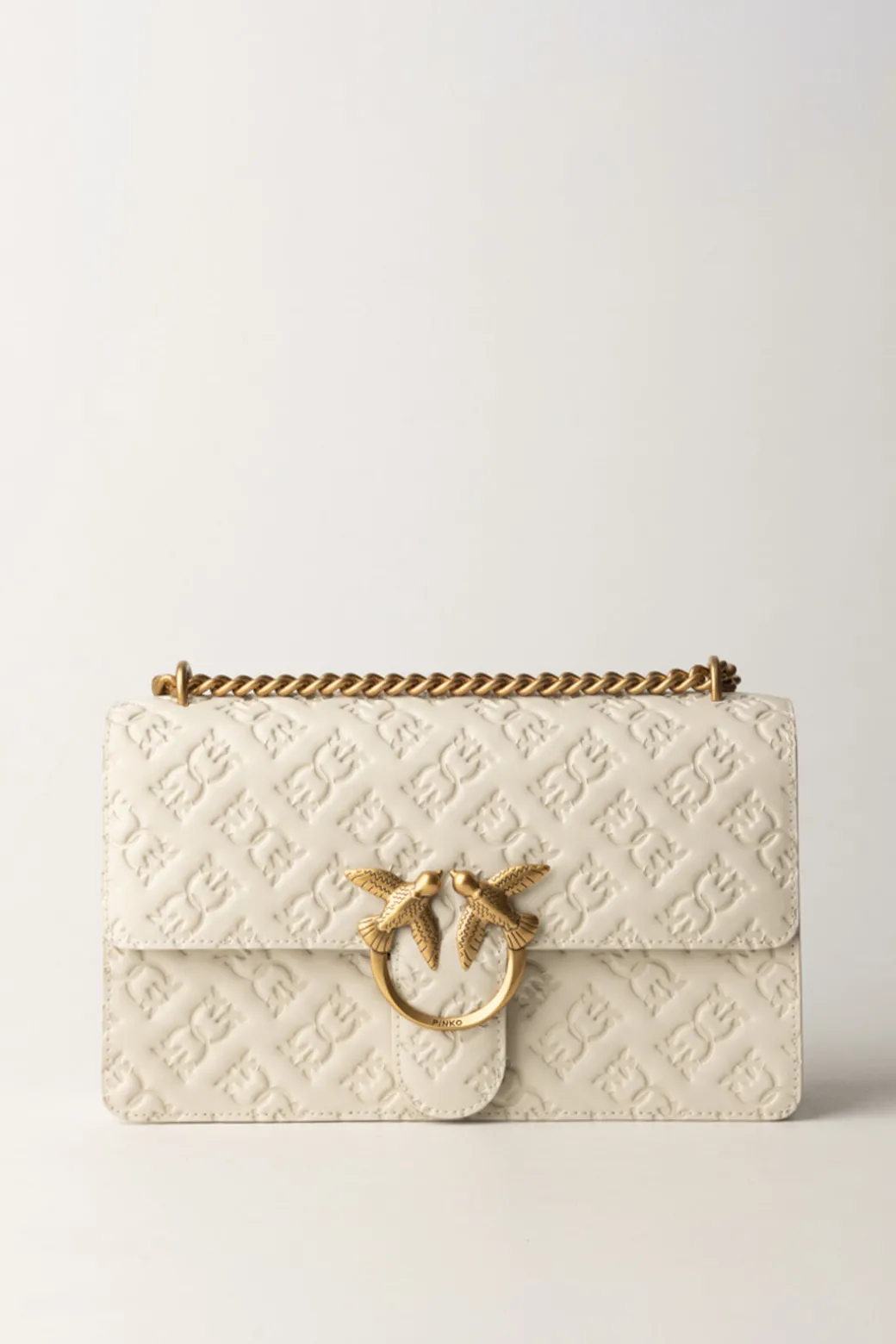 Pinko Borsa a Tracolla Love Bag con Pattern LogoBIANCO SETA-ANTIQUE GOLD