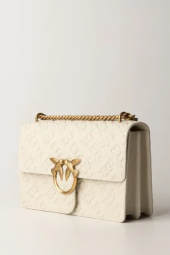 Pinko Borsa a Tracolla Love Bag con Pattern LogoBIANCO SETA-ANTIQUE GOLD