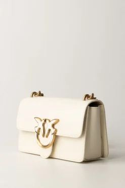 Pinko Borsa Love Bag Lucida con Logo SmaltatoBIANCO SETA-ANTIQUE GOLD