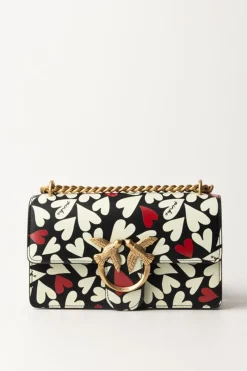 Pinko Borsa Love One Mini HeartsNERO/BIANCO/ROSSO-ANTIQUE GOLD