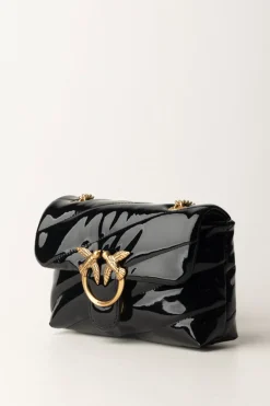 Pinko Borsa Mini Love Bag Lucida e TrapuntataNERO-ANTIQUE GOLD