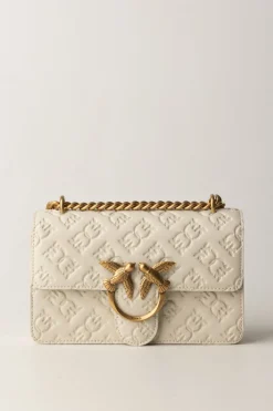 Pinko Borsa Mini Love Bag con Pattern LogoBIANCO SETA-ANTIQUE GOLD