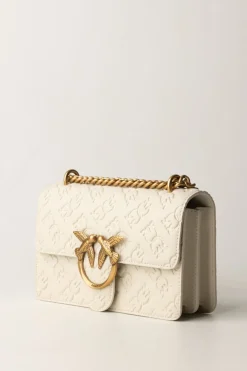 Pinko Borsa Mini Love Bag con Pattern LogoBIANCO SETA-ANTIQUE GOLD