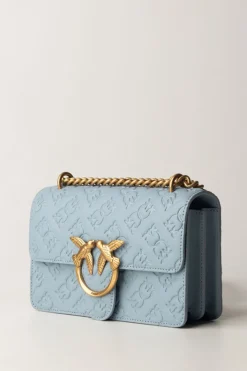 Pinko Borsa Mini Love Bag con Pattern LogoLIGHT BLUE-ANTIQUE GOLD