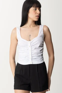 Pinko Camicetta Smanicata con ArricciatureBIANCO BRILL.