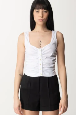Pinko Camicetta Smanicata con ArricciatureBIANCO BRILL.