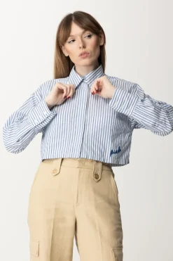 Pinko Camicia Crop a Righe con Ricamo LogoBIANCO/AZZURRO