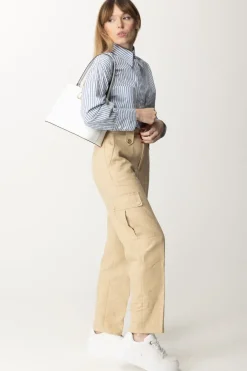 Pinko Camicia Crop a Righe con Ricamo LogoBIANCO/AZZURRO