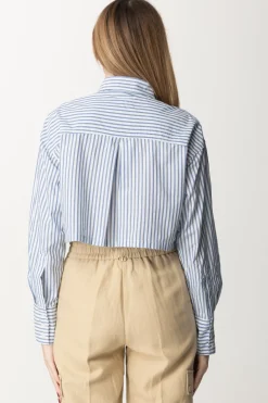 Pinko Camicia Crop a Righe con Ricamo LogoBIANCO/AZZURRO