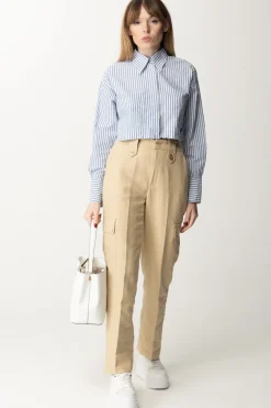 Pinko Camicia Crop a Righe con Ricamo LogoBIANCO/AZZURRO