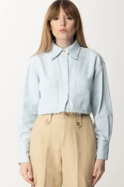 Pinko Camicia Crop In Jeans Leggero con Taglio a VivoLAVAGGIO BLEACH CHIARO
