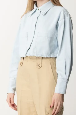Pinko Camicia Crop In Jeans Leggero con Taglio a VivoLAVAGGIO BLEACH CHIARO
