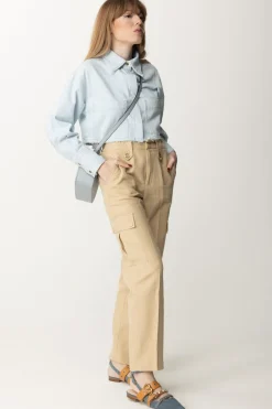 Pinko Camicia Crop In Jeans Leggero con Taglio a VivoLAVAGGIO BLEACH CHIARO