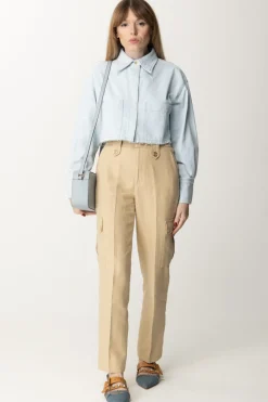 Pinko Camicia Crop In Jeans Leggero con Taglio a VivoLAVAGGIO BLEACH CHIARO