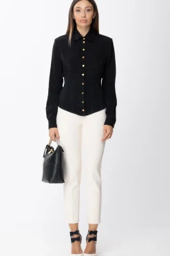 Pinko Camicia In Jeans e Jacquard con Lettering e LogoNERO LIMOUSINE