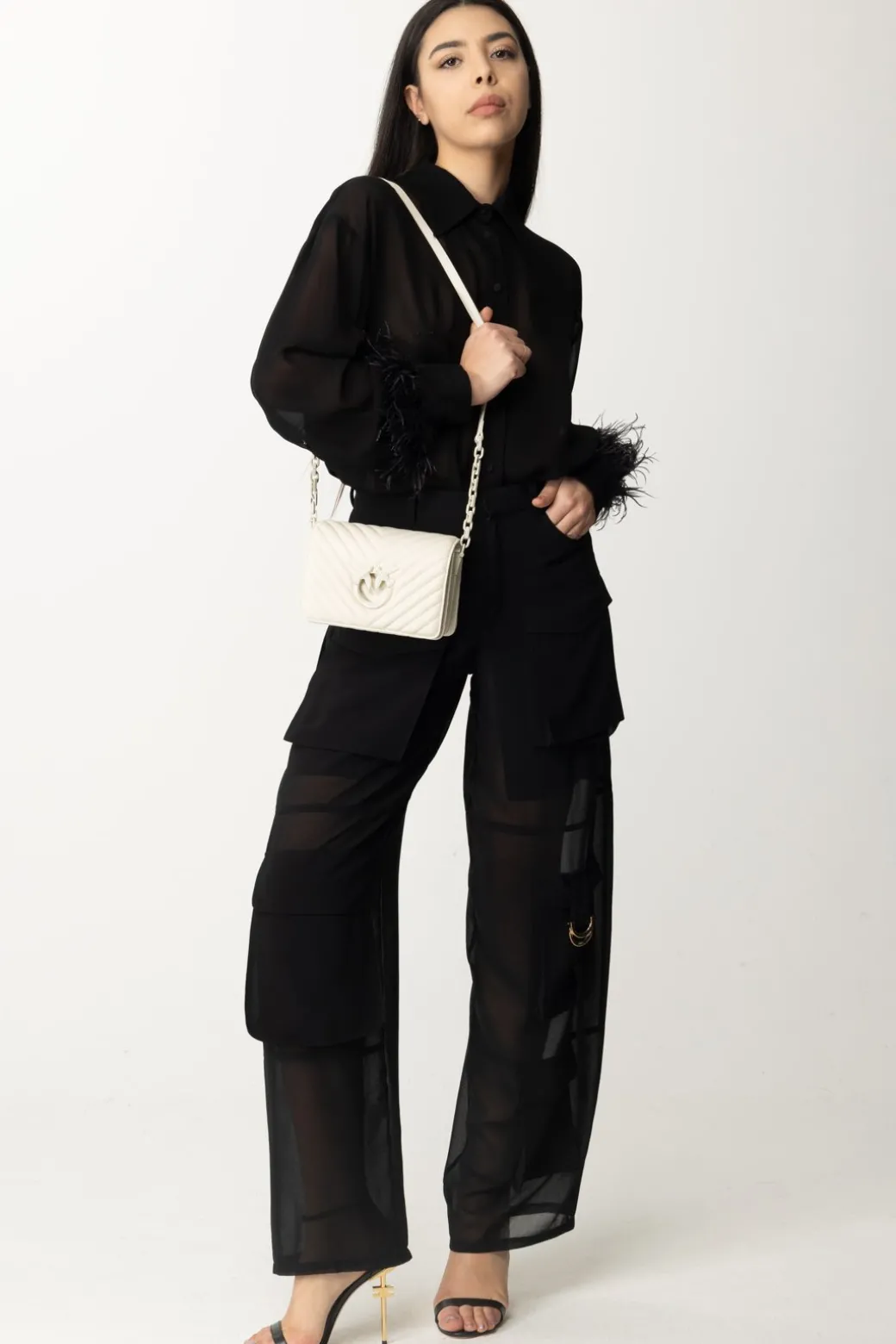 Pinko Camicia In Viscosa con PiumetteNERO LIMOUSINE