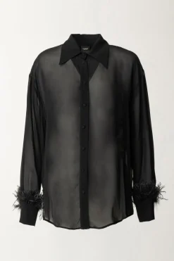 Pinko Camicia In Viscosa con PiumetteNERO LIMOUSINE