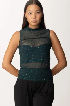 Pinko Canotta Velata con StrassVERDE BOTTIGLIA SCURO