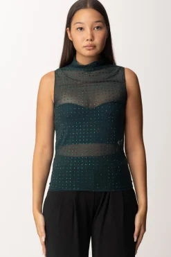 Pinko Canotta Velata con StrassVERDE BOTTIGLIA SCURO