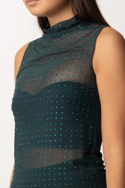 Pinko Canotta Velata con StrassVERDE BOTTIGLIA SCURO