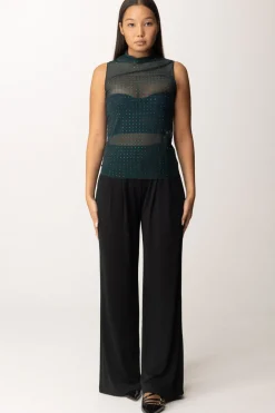 Pinko Canotta Velata con StrassVERDE BOTTIGLIA SCURO