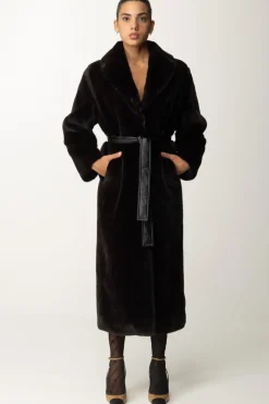 Pinko Cappotto In Pelliccia con Cintura In EcopelleMARRONE