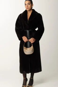 Pinko Cappotto In Pelliccia con Cintura In EcopelleMARRONE