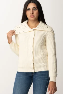 Pinko Cardigan con Castoni Al CollettoBIANCO MERINGA