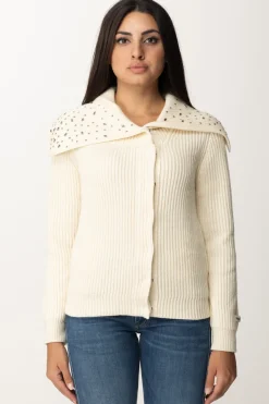 Pinko Cardigan con Castoni Al CollettoBIANCO MERINGA