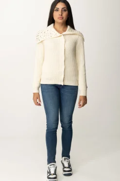 Pinko Cardigan con Castoni Al CollettoBIANCO MERINGA