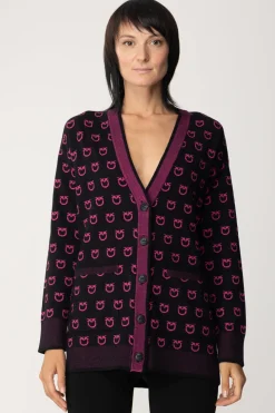 Pinko Cardigan con Loghi e Dettagli a ContrastoNERO/FUXIA
