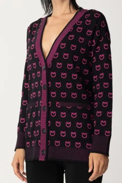 Pinko Cardigan con Loghi e Dettagli a ContrastoNERO/FUXIA