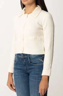Pinko Cardigan Corto con Perline Al CollettoBIANCO MERINGA