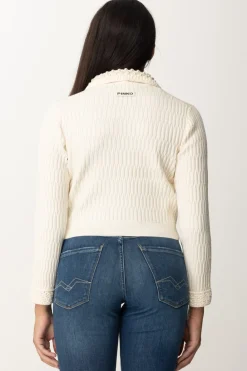 Pinko Cardigan Corto con Perline Al CollettoBIANCO MERINGA