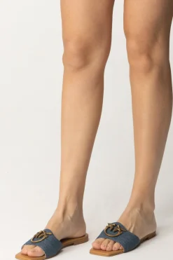 Pinko Ciabattine Flat In Jeans con LogoDENIM BLU