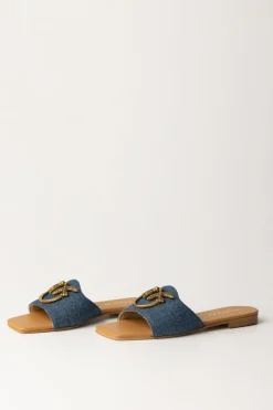 Pinko Ciabattine Flat In Jeans con LogoDENIM BLU