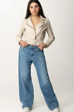 Pinko Giacca Corta Biker con AlamariBEIGE-FARINA AVENA