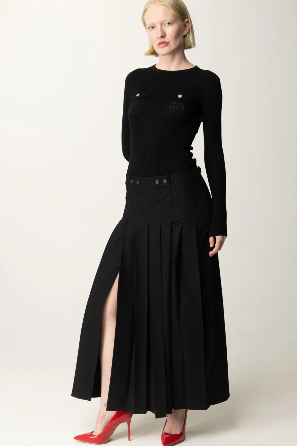 Pinko Gonna Lunga Plissettata con BottoniNERO LIMOUSINE