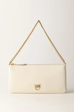 Pinko Horizontal Flat BagBIANCO SETA-ANTIQUE GOLD