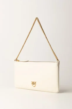 Pinko Horizontal Flat BagBIANCO SETA-ANTIQUE GOLD