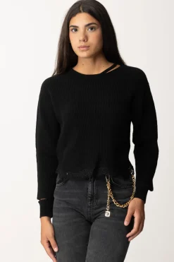 Pinko Maglia con Cut-out e PizzoNERO LIMOUSINE