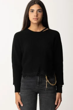 Pinko Maglia con Cut-out e PizzoNERO LIMOUSINE