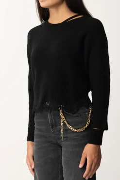 Pinko Maglia con Cut-out e PizzoNERO LIMOUSINE